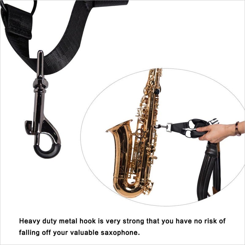 Rayzm Saxophone Strap, Universal Double Shoulder Leather Strap for Sax, Adjustable Padded Harness Strap for Alto Tenor Baritone Saxophone (Large Size) - Image 2